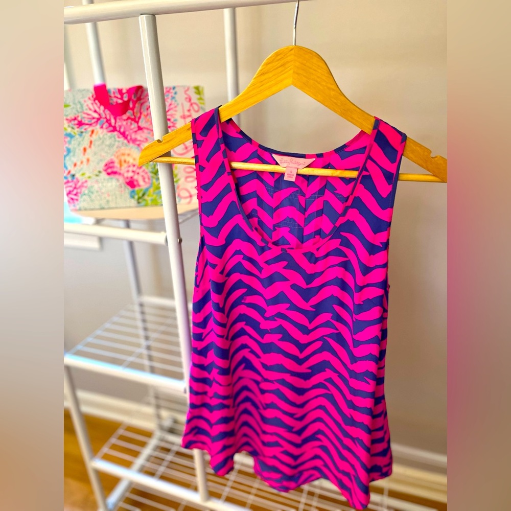 Lilly Pulitzer Silk Cosmos Tank in I Got Lucky (Bennet Blue Pop), Size Small